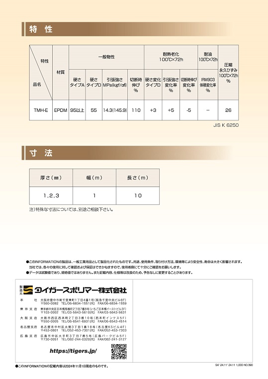 超高硬度ゴム＜ＴＭＨ－Ｅ＞詳細